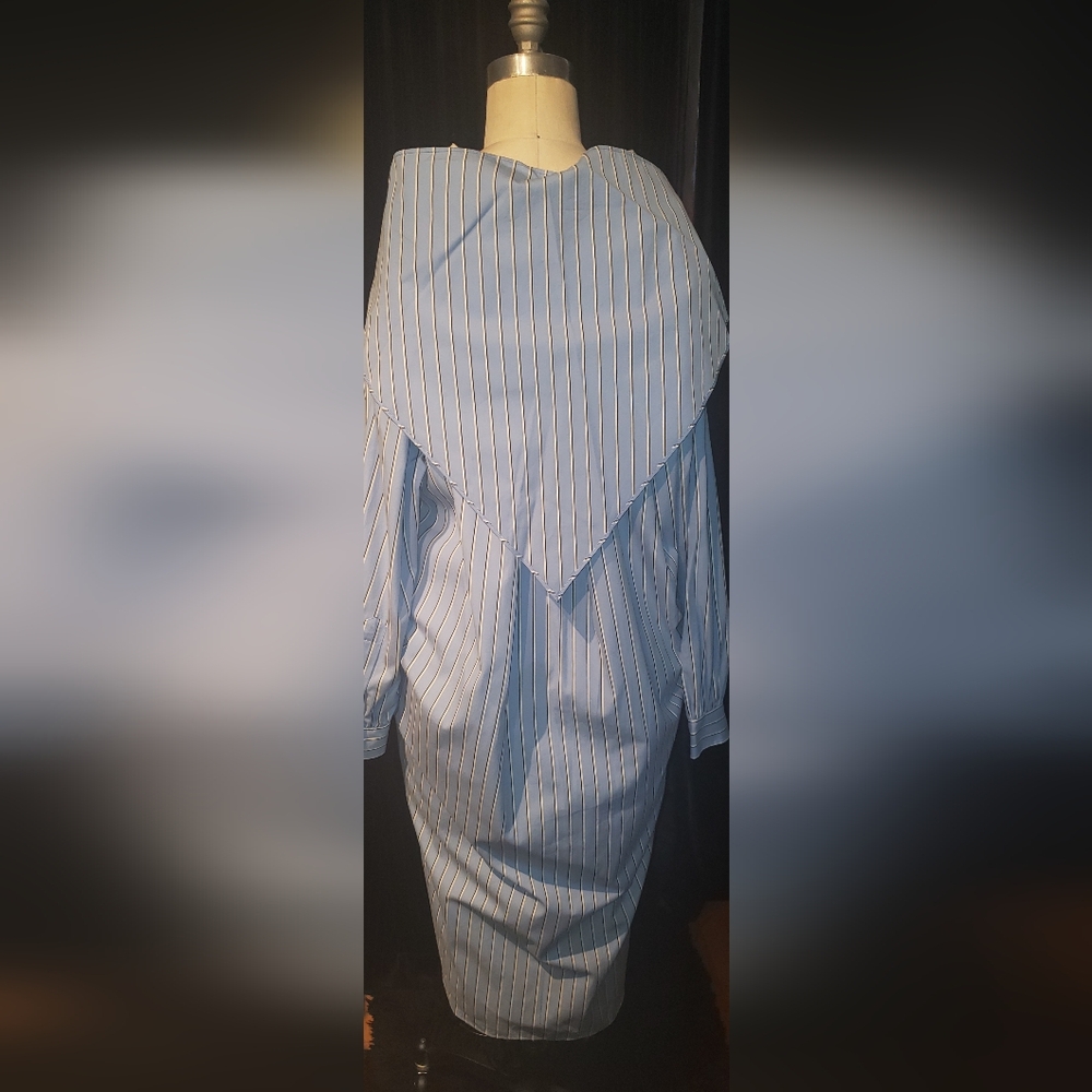 NWT Blue Pinstripe Kanerchief  pinstripe shirt Dress with Cape Detail